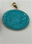 14k Gold Hand Carved Turquoise Ring and Matching Pendant