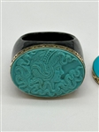 14k Gold Hand Carved Turquoise Ring and Matching Pendant