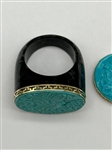 14k Gold Hand Carved Turquoise Ring and Matching Pendant