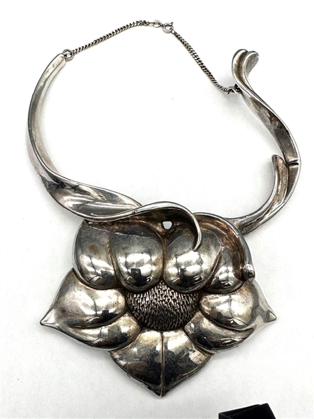Yaacov Heller Sterling Floral Lotus Sculpture Necklace