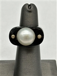 Black Agate 12mm Pearl Ring With 14k Gold and Diamond Accent Ring