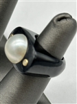 Black Agate 12mm Pearl Ring With 14k Gold and Diamond Accent Ring
