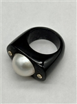 Black Agate 12mm Pearl Ring With 14k Gold and Diamond Accent Ring