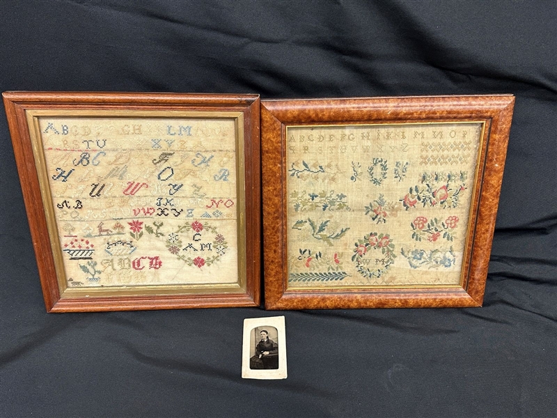 (2) 19th Century Embroidered Samplers by C.A. Merritt