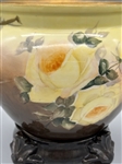 Jardiniere on Porcelain Stand Yellow Roses