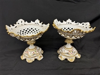 Pair of French Porcelain Reticulated Compotes