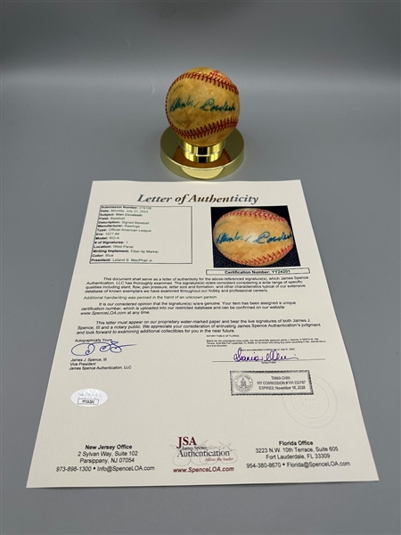 Stan Coveleski Single Signed Baseball Full JSA Certificate