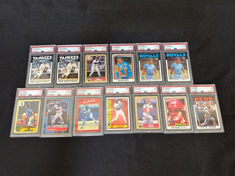 Group of (13) Graded PSA Baseball Cards: Mattingly, Brett, Rose, Jackson