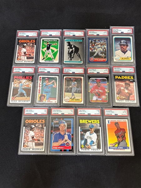 (16) PSA Graded MLB Baseball Cards: Schmidt, Jeter, Yount, Murray Others