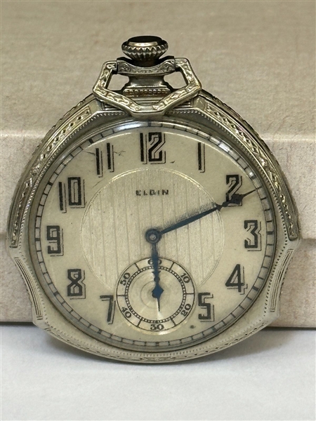 Elgin 12S 17 Jewel 1928 White Gold Filled Pocket Watch