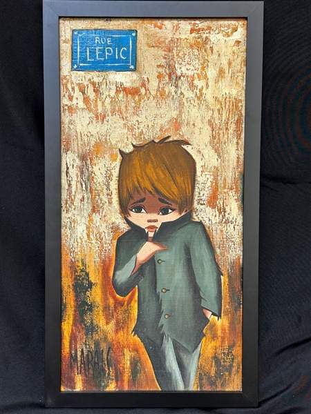 1960s Oil on Board of a Small Boy by Marais Rue Lepic