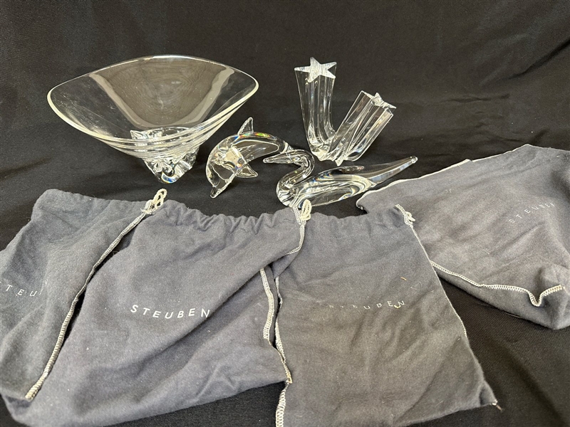 (4) Pieces of Steuben Glass With Original Bags