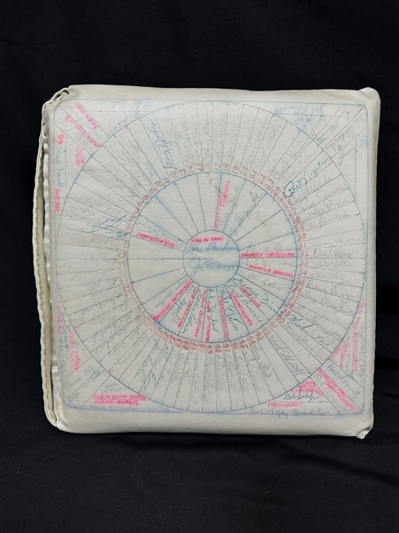 Multiple MLB Autographed Cushion Spring Training Including Joe DiMaggio, Cleveland Indians, 7 Other Teams