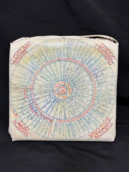 Multiple MLB Autographed Cushion 1975 Spring Training Including HOFers, Cleveland Indians, 7 Other Teams
