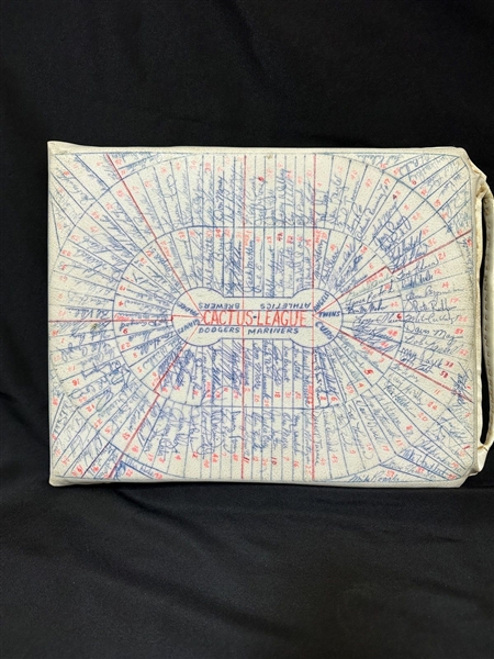 Multiple MLB Autographed Cushion 1977 Cactus League Spring Training Including HOFers, Cleveland Indians, 11 Other Teams