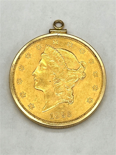 1893-S Liberty Twenty Dollar $20 Gold Double Eagle Coin Pendant