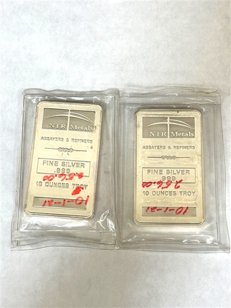 (2) 10 Ounce .999 Silver Bars NTR Metals