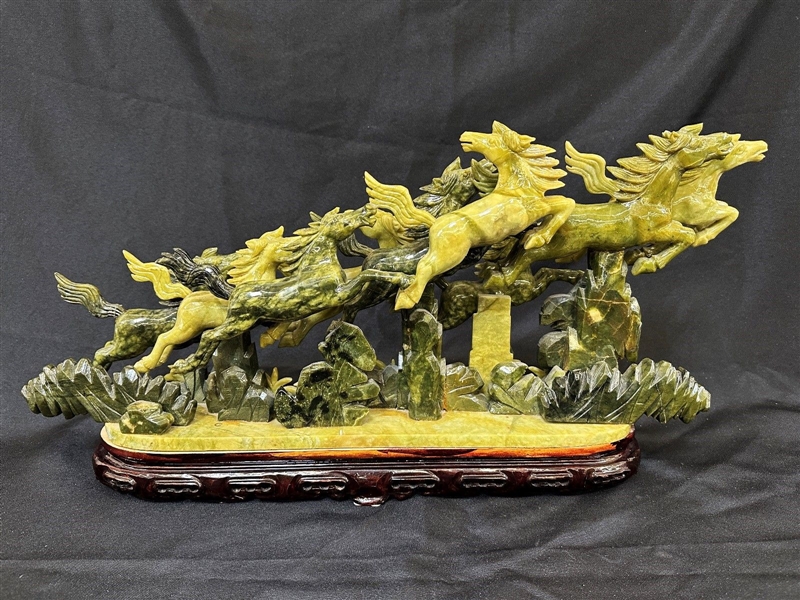 Carved Jadeite Glass Sculpture Stampeding Horses