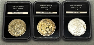 (3) Morgan Silver Dollars PCS Stamps & Coins