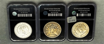 (3) Morgan Silver Dollars PCS Stamps & Coins