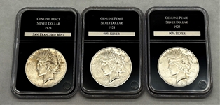 (3) Peace Silver Dollars PCS Stamps & Coins