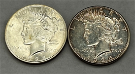 (2) Peace Silver Dollars