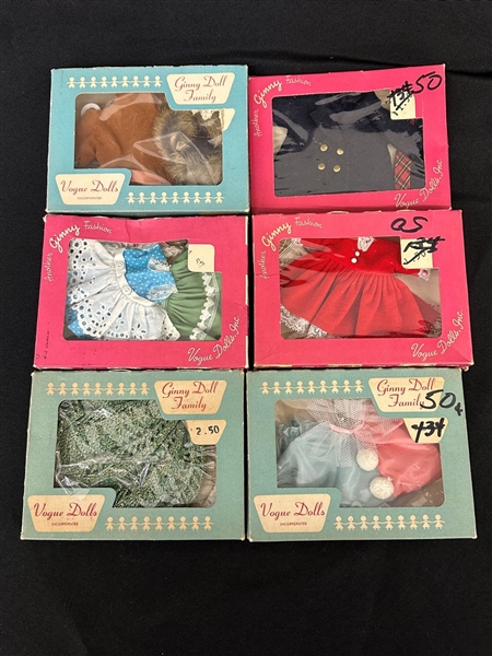 (6) Vogue Dolls Inc. Ginny Doll Family Clothes in Boxes