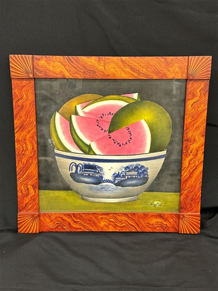 Petra Haas (PA 20th Century) Theorem Still Life Painting "Watermelon in Blue Canton Bowl"
