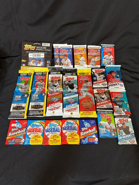 (21) Topps Baseball Unopened Sealed Jumbo, Hanger, Packs, Boxes Including 2011 Update Series Jumbo pack Trout Rookie Possible 