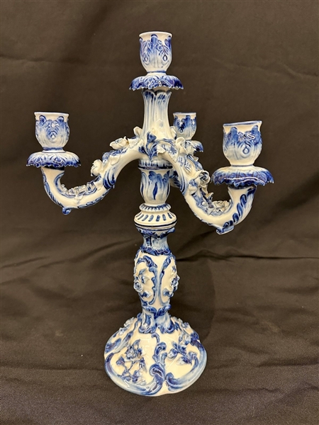 Blue and White Meissen Royal Copenhagen Style Porcelain Candelabra