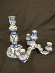 Blue and White Meissen Royal Copenhagen Style Porcelain Candelabra