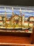 (2) Hand Made Painted Ships in Bottles on Stands
