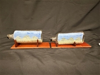 (2) Hand Made Painted Ships in Bottles on Stands