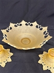 Westmoreland Yellow Frosted Console Bowl and Candle Sticks