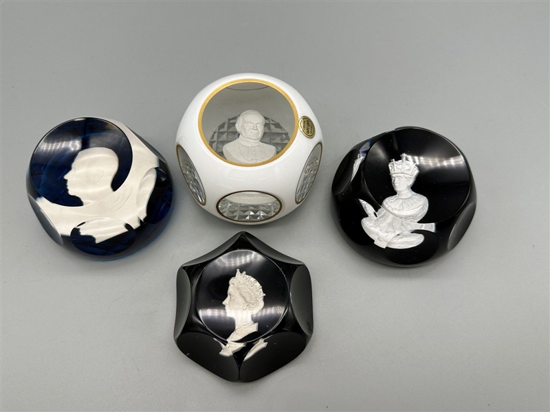 (1) Saint Louis Crissal Overlay Sulphide Paperweight Pope John Paul II, (3) Others