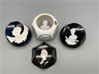 (1) Saint Louis Crissal Overlay Sulphide Paperweight Pope John Paul II, (3) Others