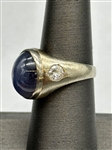 18k Gold Star Sapphire Cabochon Diamond Ring