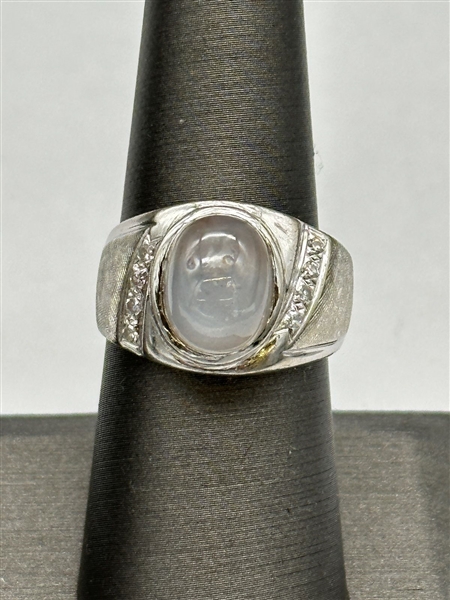 14k White Gold Topaz Cabochon Diamond Ring