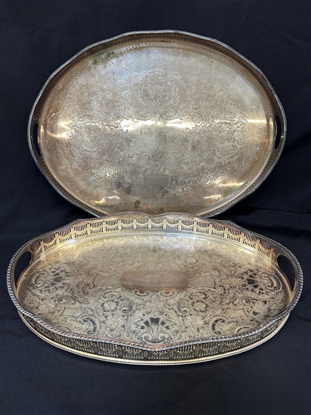 (2) Large Silver Plate Serving Trays Sheffield England, Viners