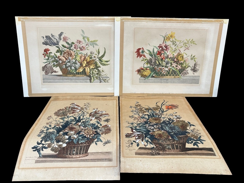 (4) Jean Monnoyer Baptiste (French 1636-1699) Hand Tinted Floral Engravings