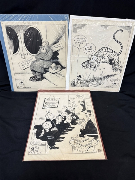 (3) Robert Satterfield (Cleveland Press Cartoonist) Original Story Board Comic Strips