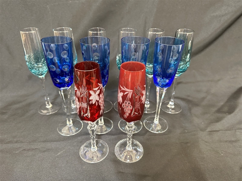 (12) Colored Champagne Glasses