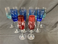 (12) Colored Champagne Glasses