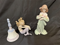 (3) Lladros; Bell, Mermaid "Mirage", Girl With Flowers