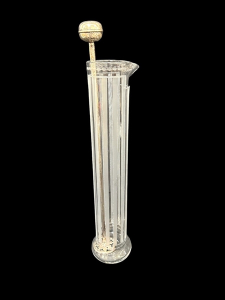 Etched Glass Cocktail Pitcher and Silver Plate Stir Stick