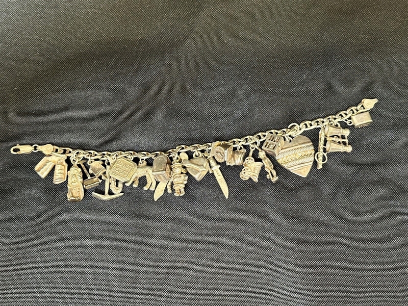 Sterling Silver 22 Charm Bracelet With MM Rogers 14k Sterling Charm 