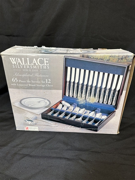 Wallace Silver Plate Flatware "Adam" Service For 12 in Original Box