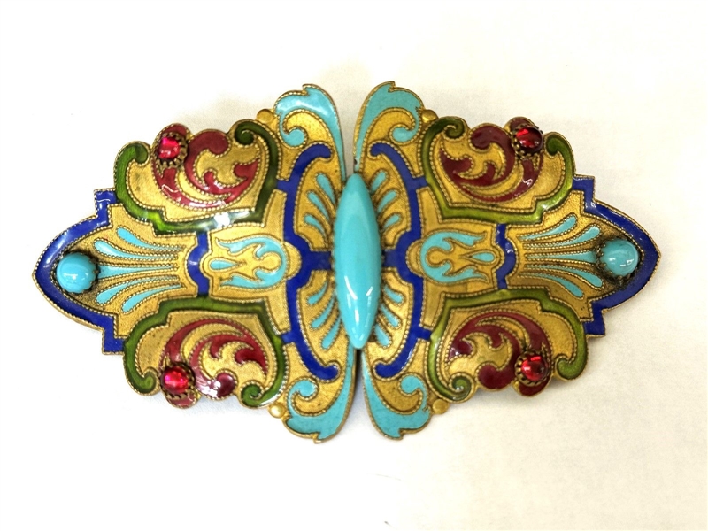 Enameled Art Nouveau Large Brooch