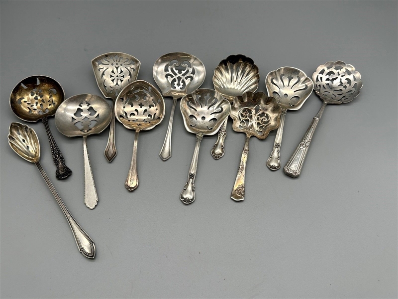 (11) Sterling Silver Flatware Tea Strainers and Special Spoons