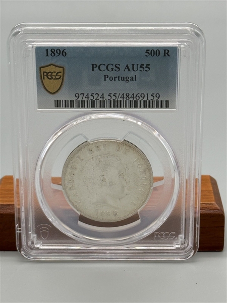 1896 Portugal 500 Reis PCGS AU55